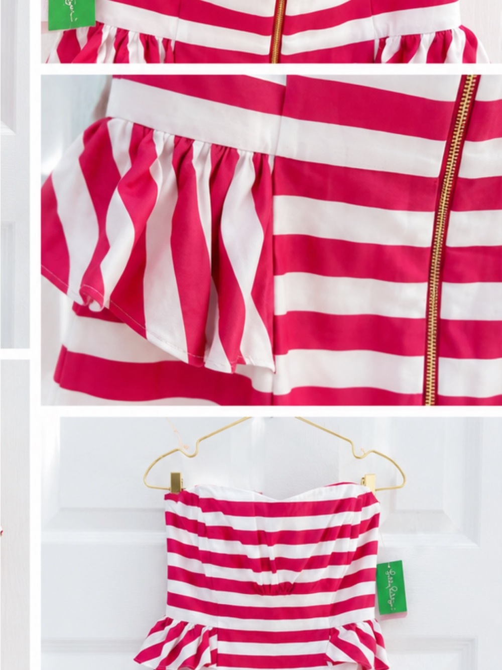 Lilly Pulitzer Pink and White Striped Strapless Peplum Dress - Picture 3 of 13